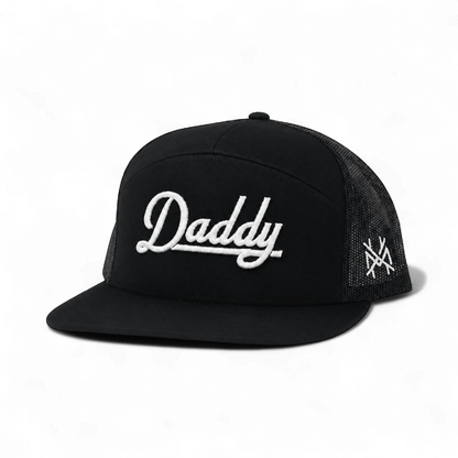 Daddy Funny Embroidered Hat in 7 Panel Black with White Stitch – Ivy + Cloth