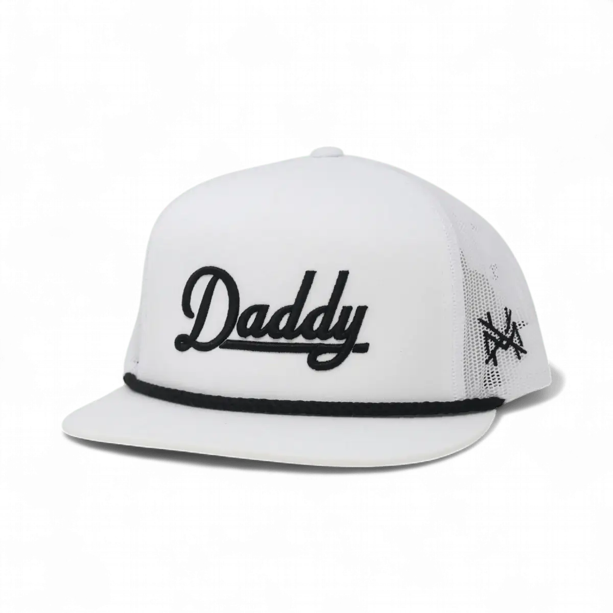 Daddy Funny Embroidered Hat in Flat Bill White with Black Rope – Ivy + Cloth
