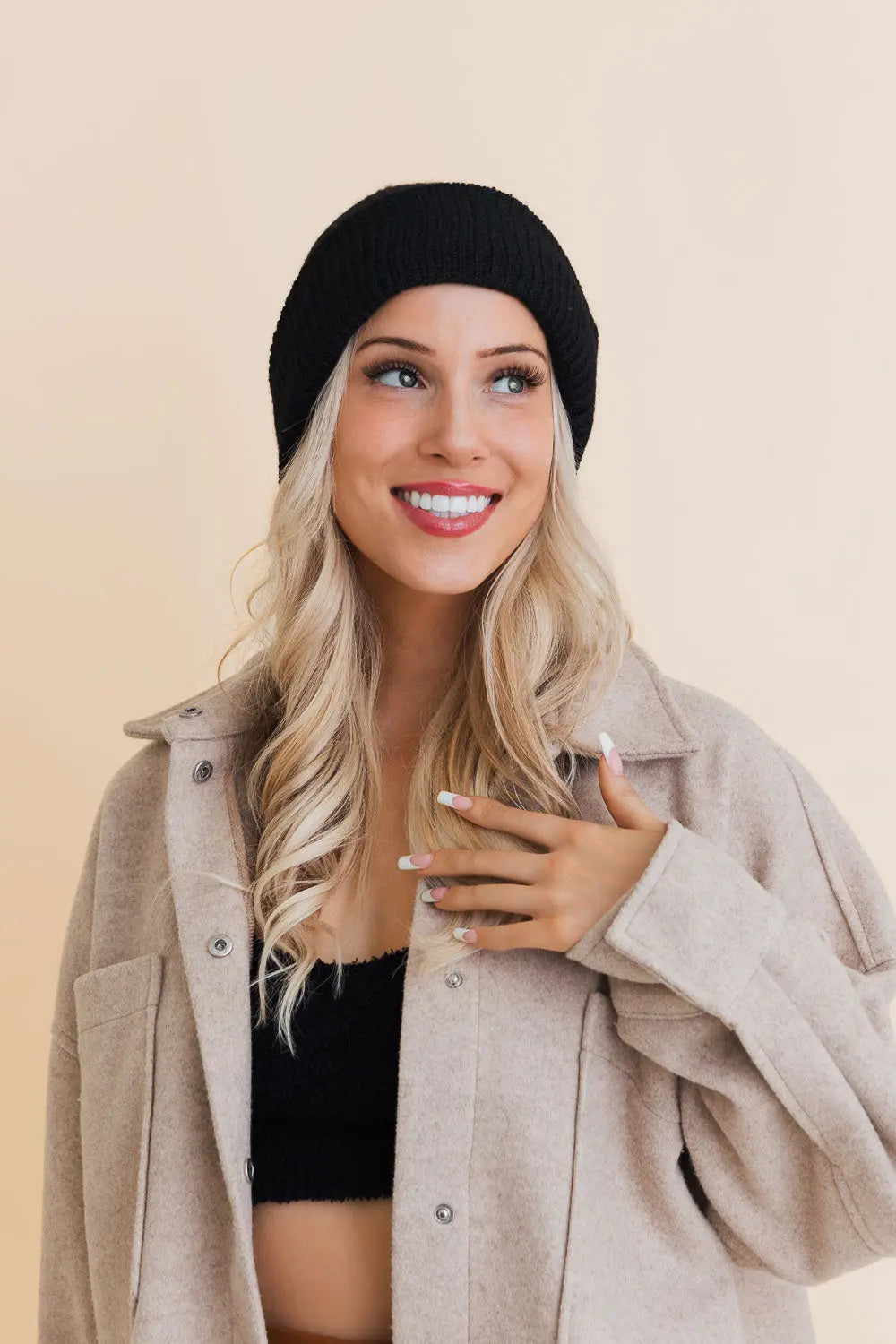 Eco Friendly Chic Knit Beanie knit winter hat in Black