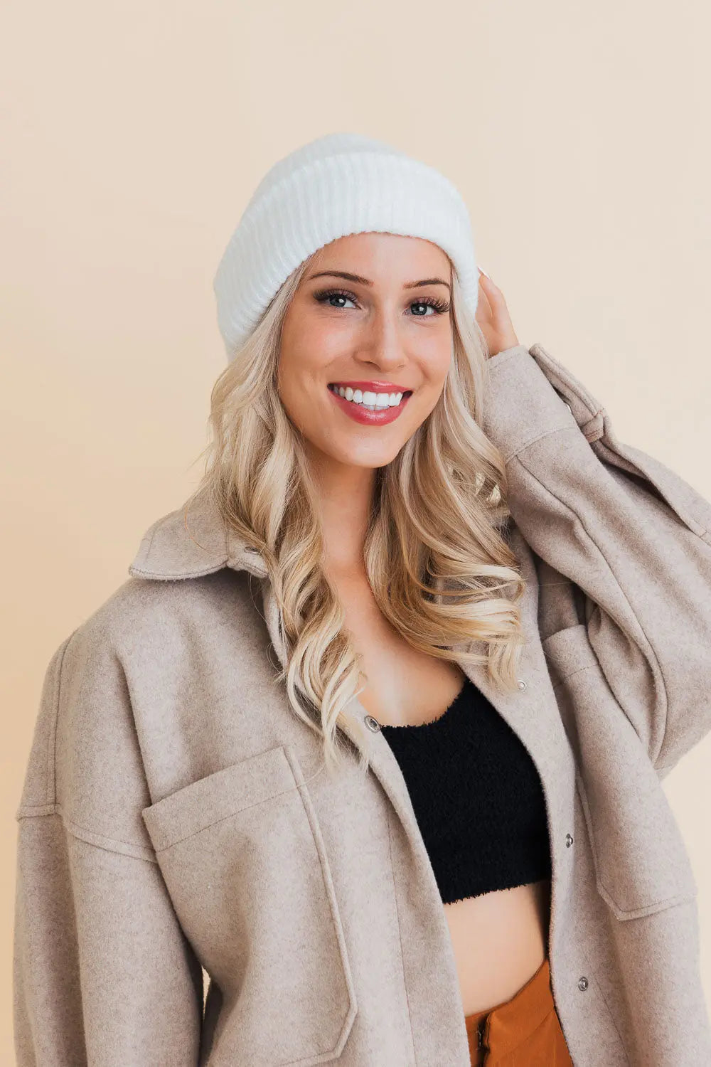 Eco Friendly Chic Knit Beanie knit winter hat in Ivory