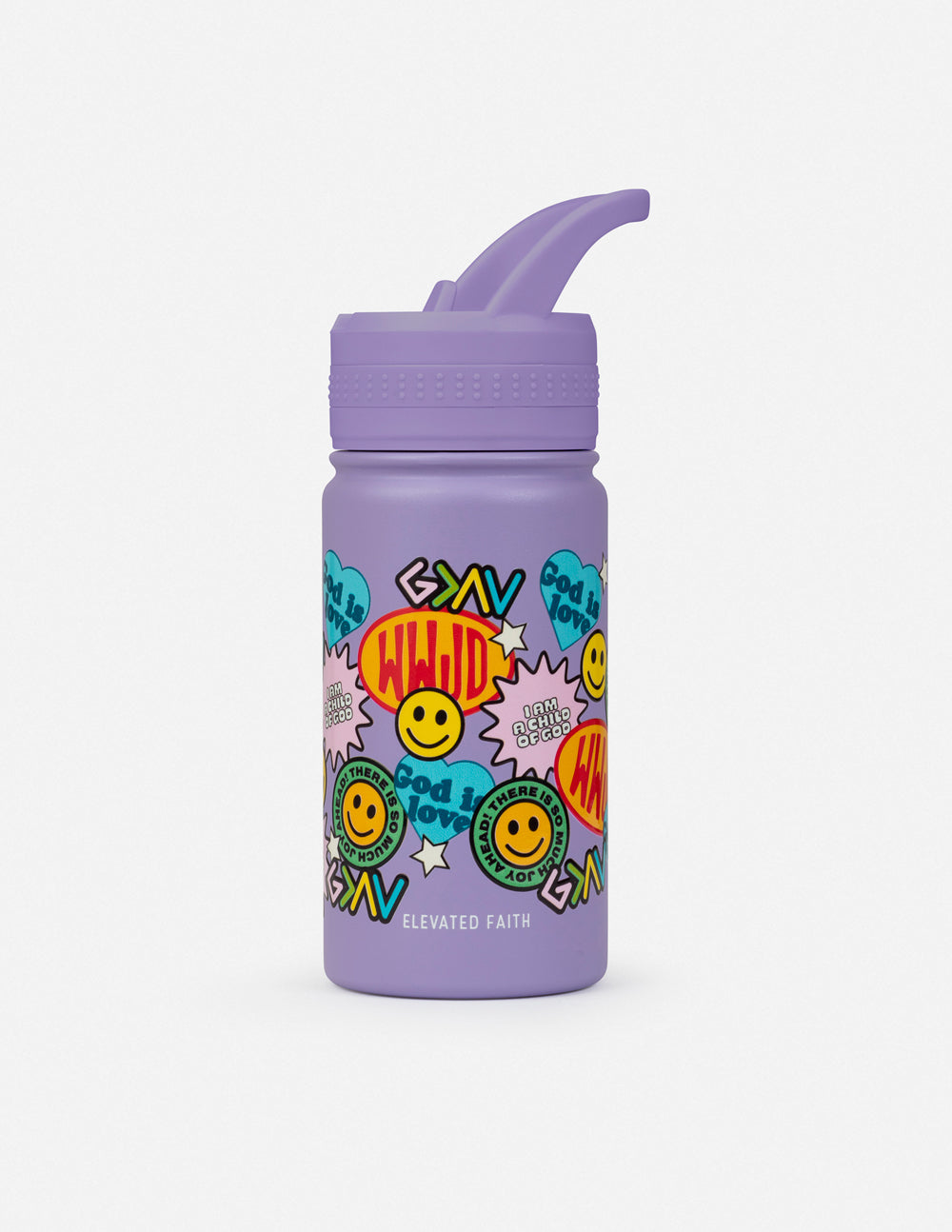 Colorful Elevated Faith Kids Water Bottle with Christian Kids Apparel design featuring smiles and fun graphics
