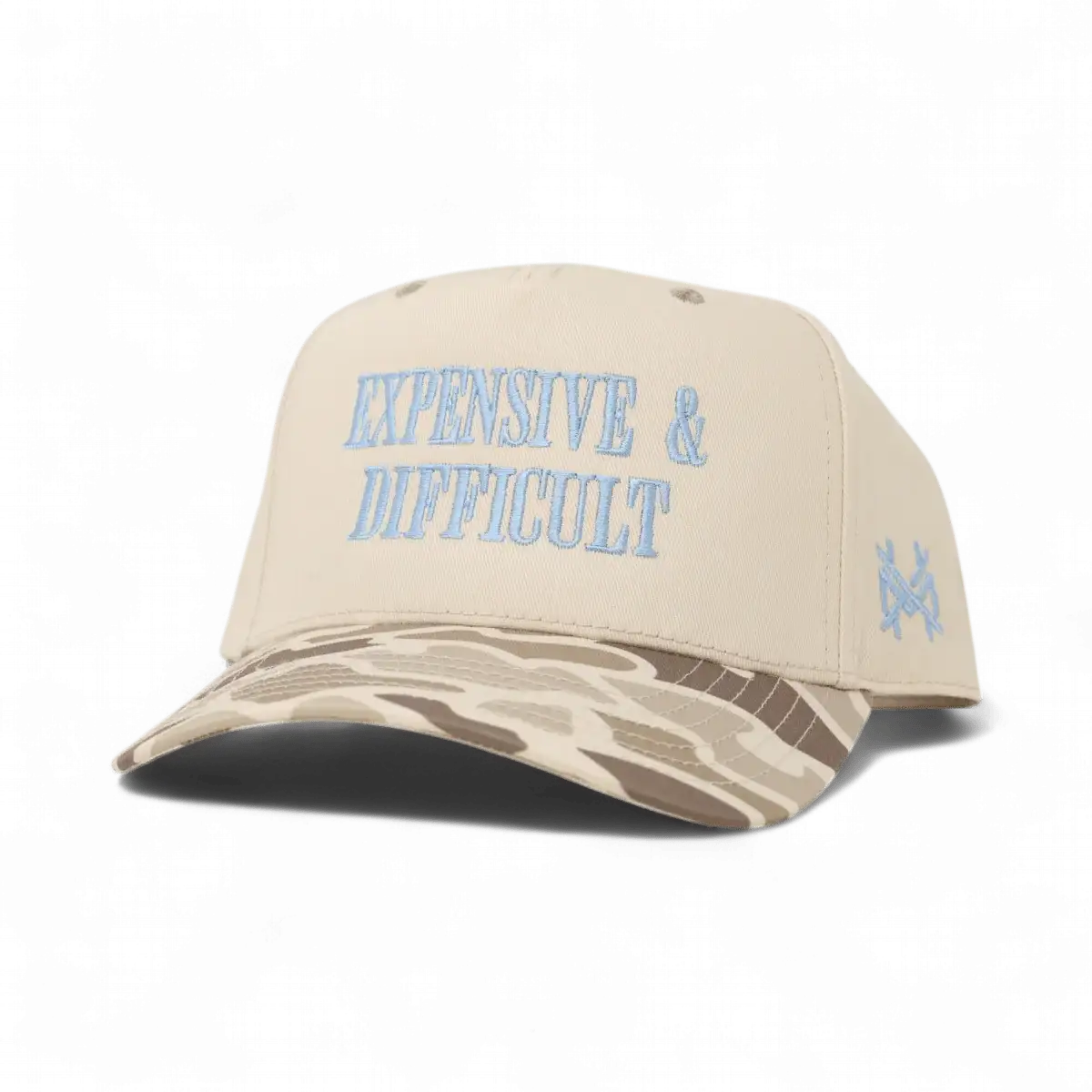 Expensive & Difficult Funny Embroidered Hat in Retro Field Camo/Natural – Ivy + Cloth