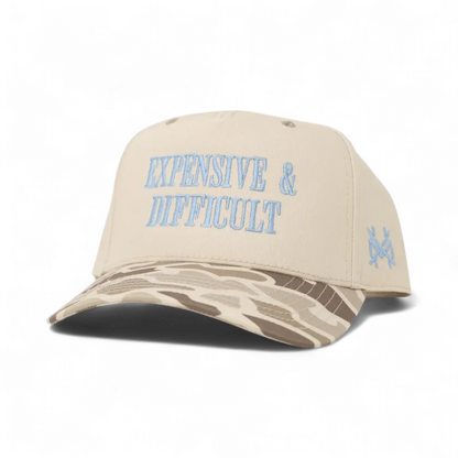 Expensive & Difficult Funny Embroidered Hat in Retro Field Camo/Natural – Ivy + Cloth