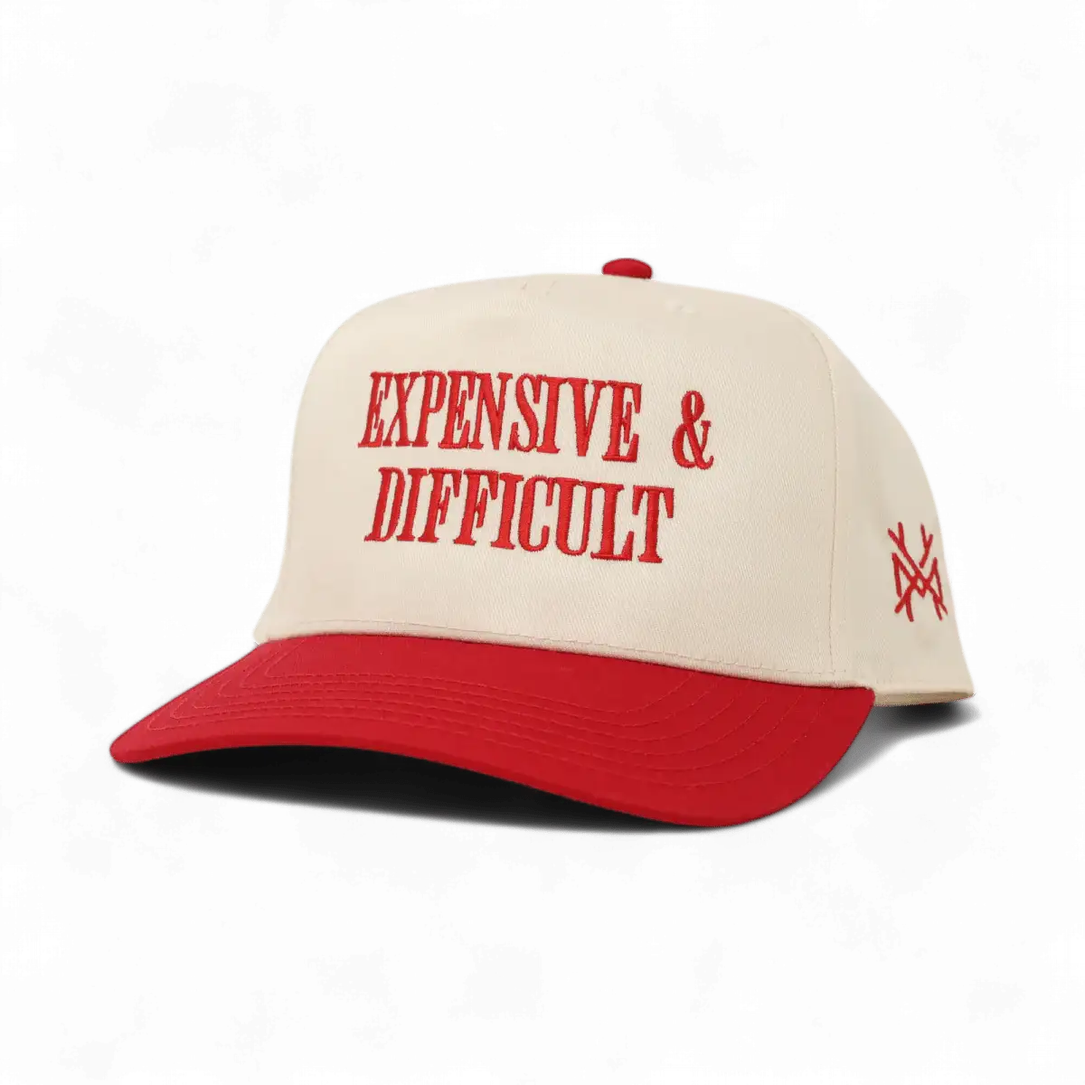 Expensive & Difficult Funny Embroidered Hat in Retro Red/Natural – Ivy + Cloth