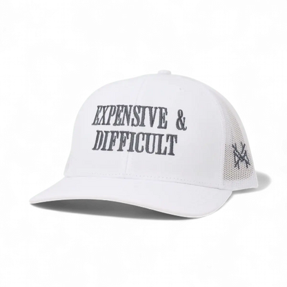 Expensive & Difficult Funny Embroidered Hat in Trucker White – Ivy + Cloth