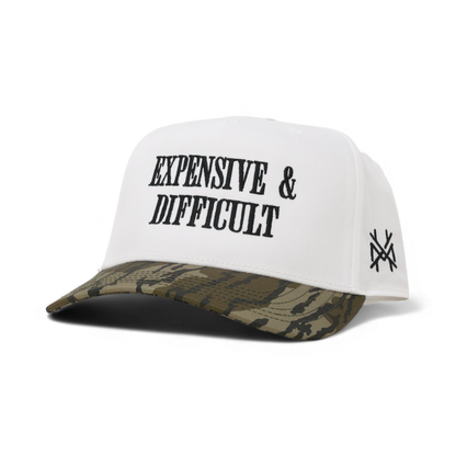 Expensive & Difficult Funny Embroidered Hat in Retro Bottomland/White – Ivy + Cloth