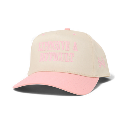 Expensive & Difficult Funny Embroidered Hat in Retro Pink/Natural – Ivy + Cloth