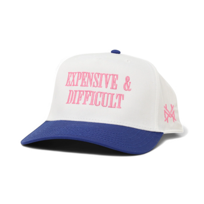 Expensive & Difficult Funny Embroidered Hat in Retro Royal/White – Ivy + Cloth