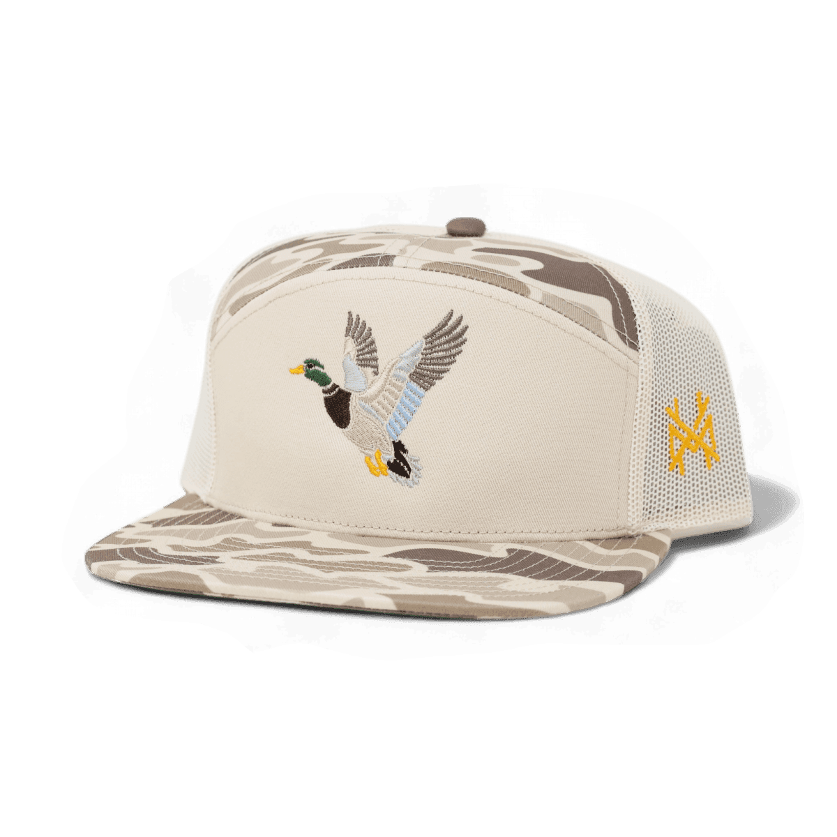 Flyaway Duck Funny Embroidered Snapback Hat in 7 Panel Field Camo Top/Field Camo Bill – Ivy + Cloth