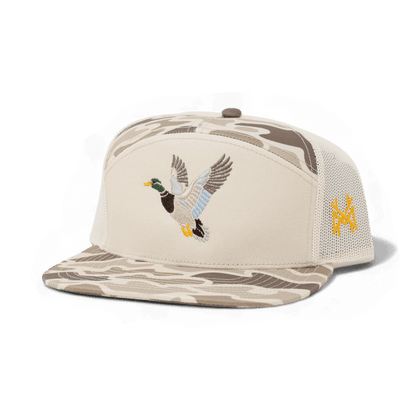 Flyaway Duck Funny Embroidered Snapback Hat in 7 Panel Field Camo Top/Field Camo Bill – Ivy + Cloth