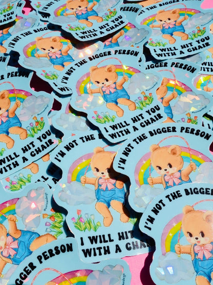 Funny Assorted teddy bear quote stickers with rainbow, clouds, and flowers