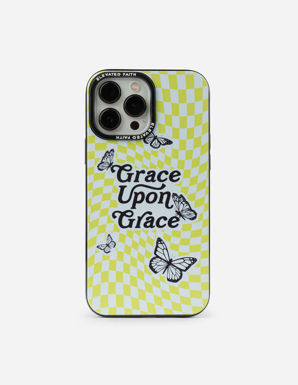 Elevated Faith Christian Phone Case featuring the phrase Grace Upon Grace with butterfly designs