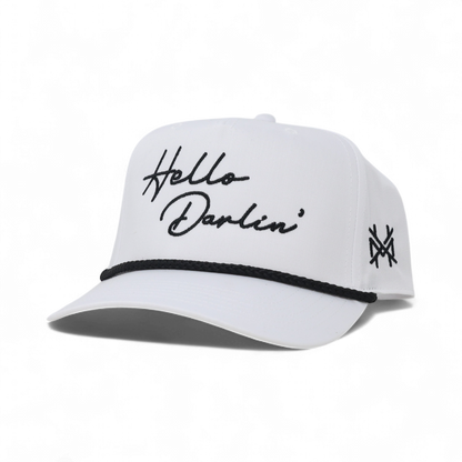 Hello Darlin Funny Embroidered Snapback Hat in Retro White with Black Rope – Ivy + Cloth