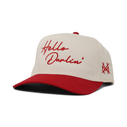 Hello Darlin Funny Embroidered Snapback Hat in Retro Red/Natural – Ivy + Cloth