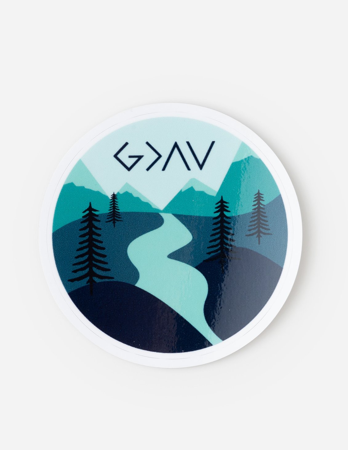 Elevated Faith Christian Stickers featuring a scenic mountain and river design