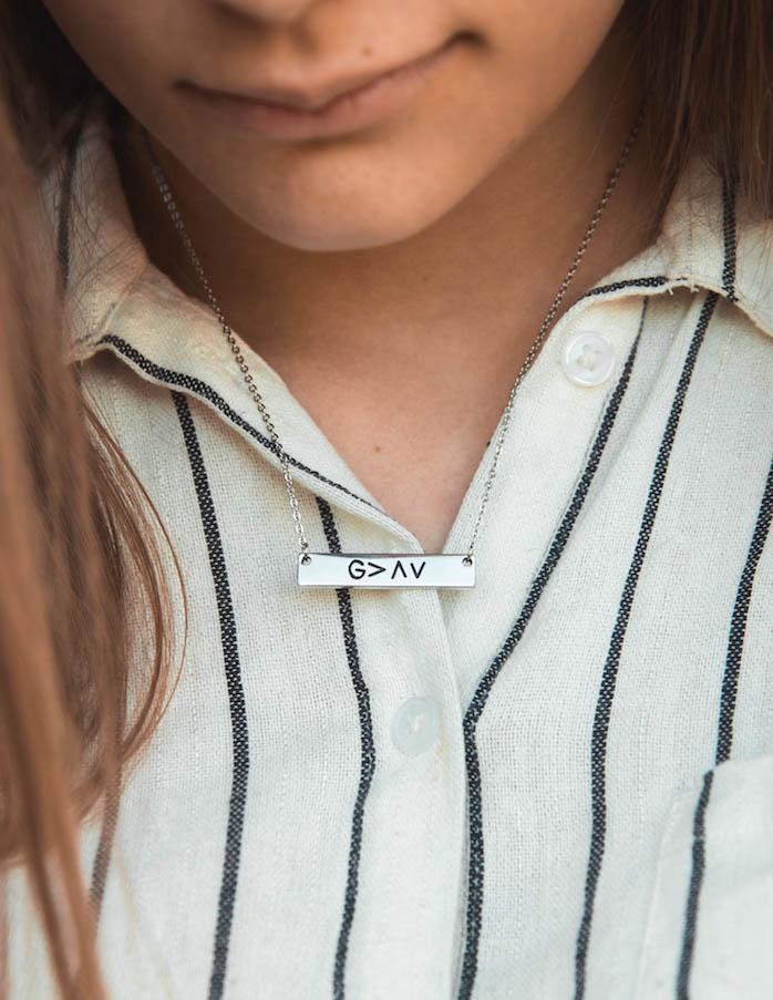 Elevated Faith Christian Jewelry Silver Bar Necklace with Inspirational Engraving