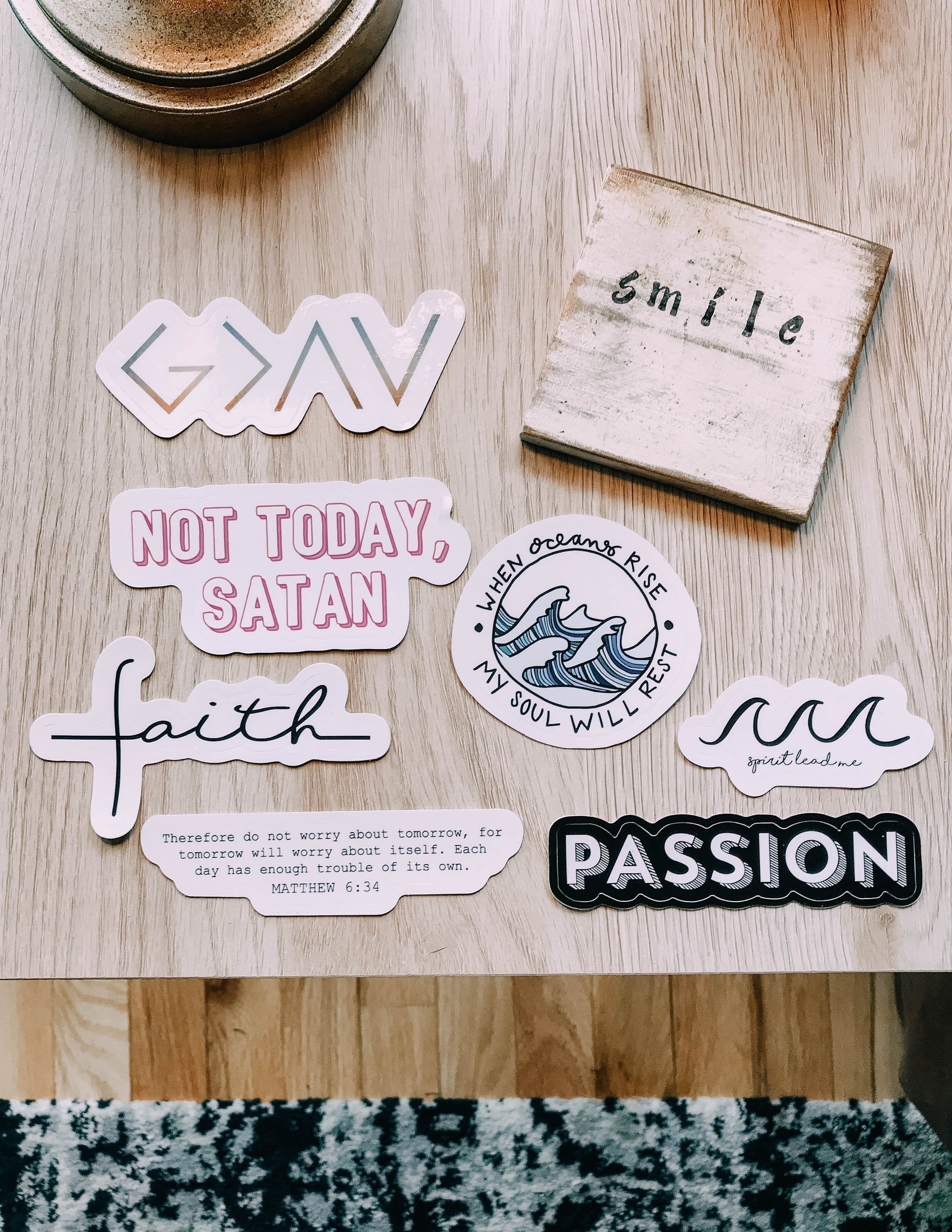 Assorted Christian Stickers including faith, passion, and ocean designs for personal expression