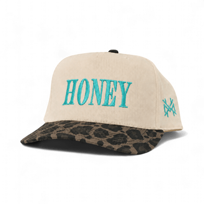 Honey Funny Embroidered Snapback Hat in Retro Leopard/Natural with Teal Stitch – Ivy + Cloth