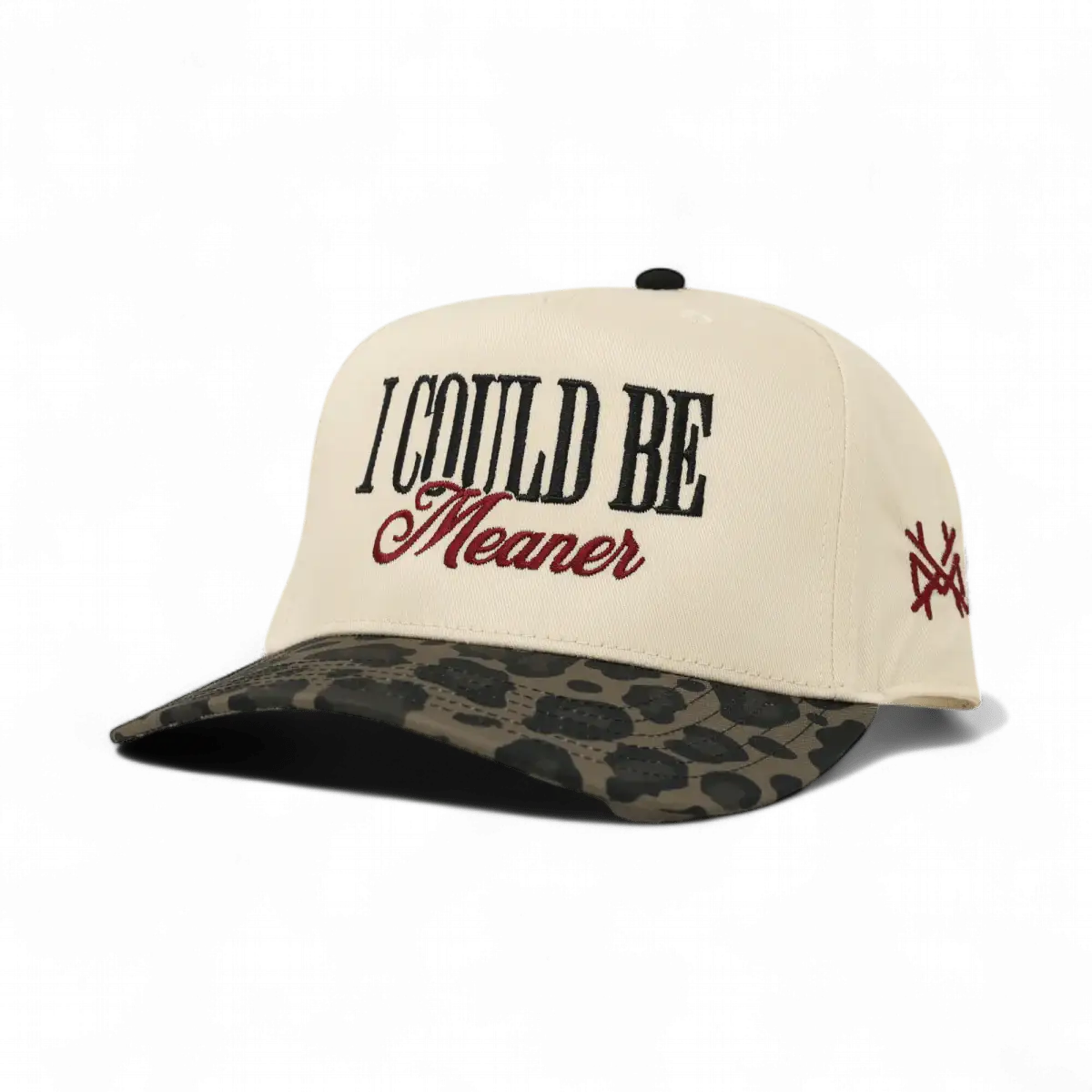 I Could Be Meaner Funny Embroidered Hat in Retro Leopard/Natural – Ivy + Cloth
