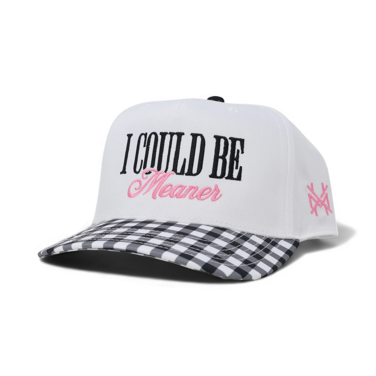 I Could Be Meaner Funny Embroidered Hat in Retro Black Check/White – Ivy + Cloth