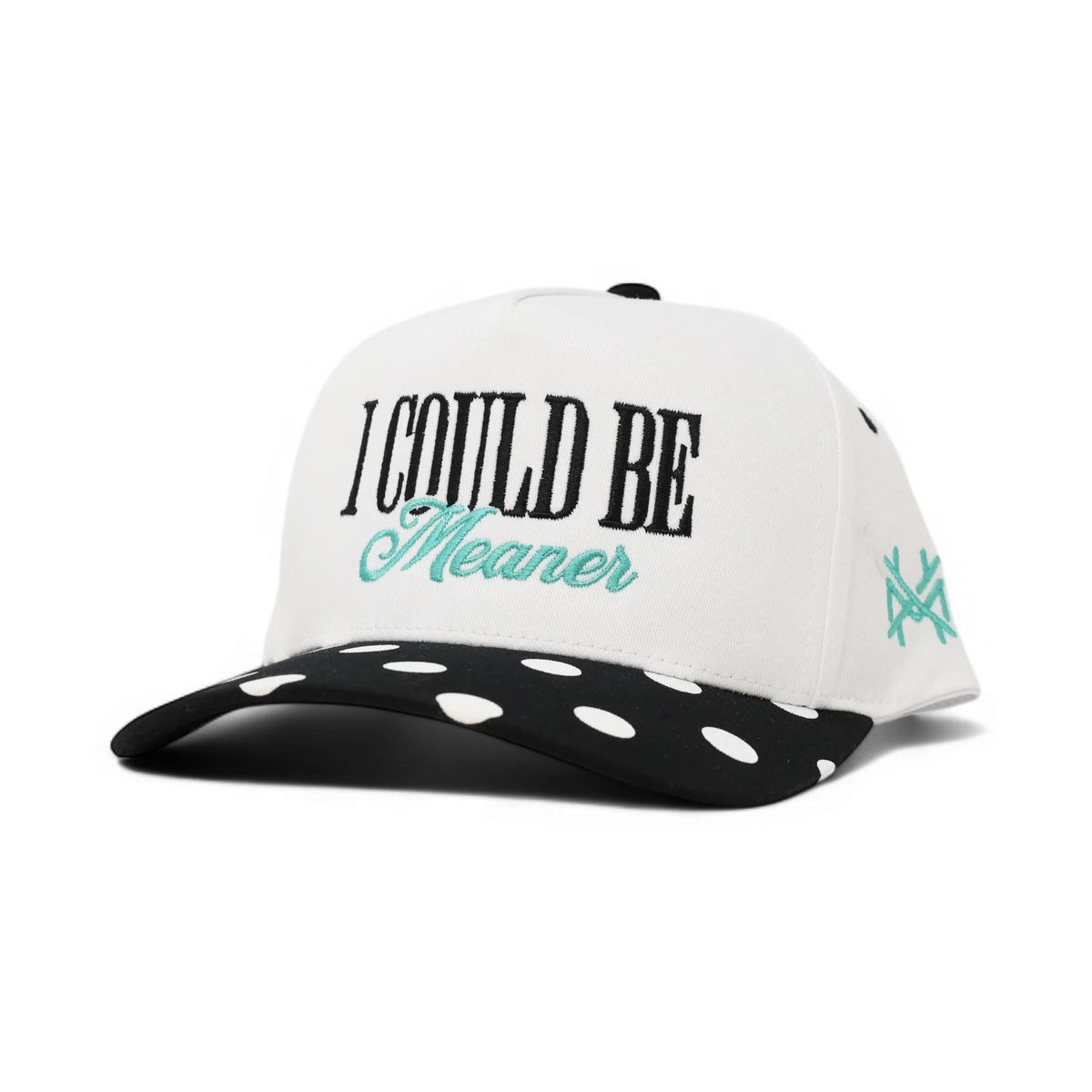 I Could Be Meaner Funny Embroidered Hat in Retro Black Dots/White – Ivy + Cloth