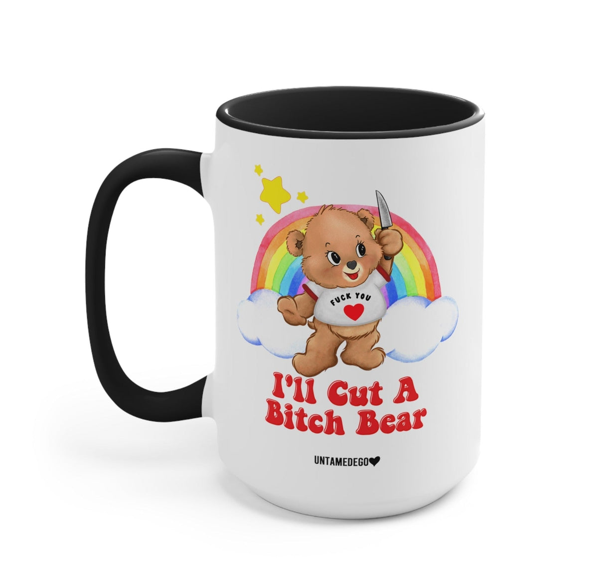 Funny "I'll Cut A Bitch Bear Lolly The Bear" — Ceramic mug with black interior, bear graphic and “I'll Cut A Bitch Bear” lettering