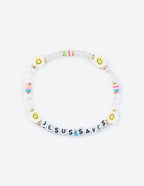 Colorful Christian Jewelry Bracelet with beads displaying 'JESUS SAVES' message and smiley faces