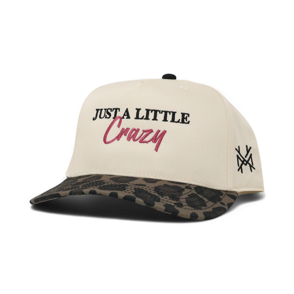 Just A Lil Crazy Funny Embroidered Trucker Hat in Retro Leopard/Natural – Ivy + Cloth