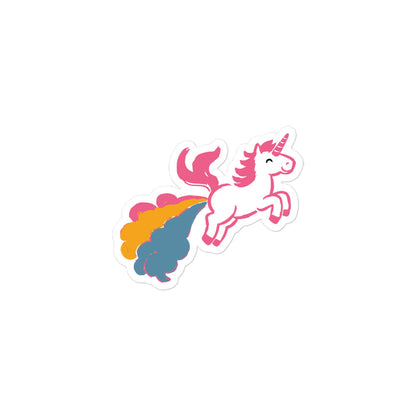 Funny Bubble-free rainbow pride unicorn sticker with pink and blue cloud accents