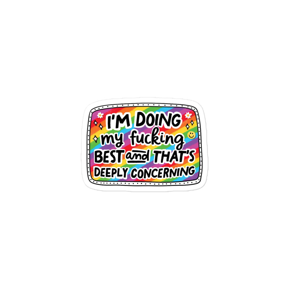 Funny Small bubble-free rectangular sticker with colorful humorous text and white border
