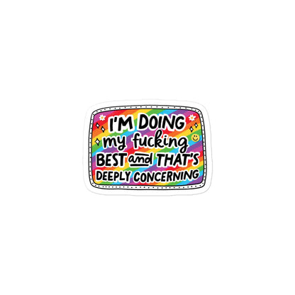 Funny Small bubble-free rectangular sticker with colorful humorous text and white border