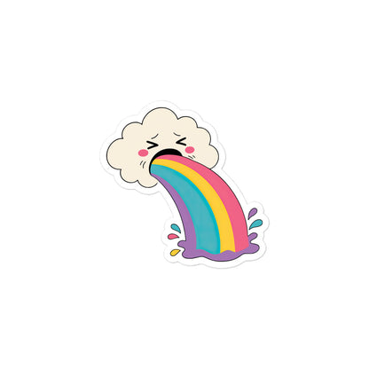 Funny Small cloud-face and rainbow sticker with smiling eyes and multicolor arc, bubble-free.