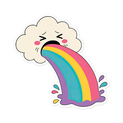 Funny Cute cloud-face and rainbow bubble-free sticker, colorful arc with wavy arms and legs.