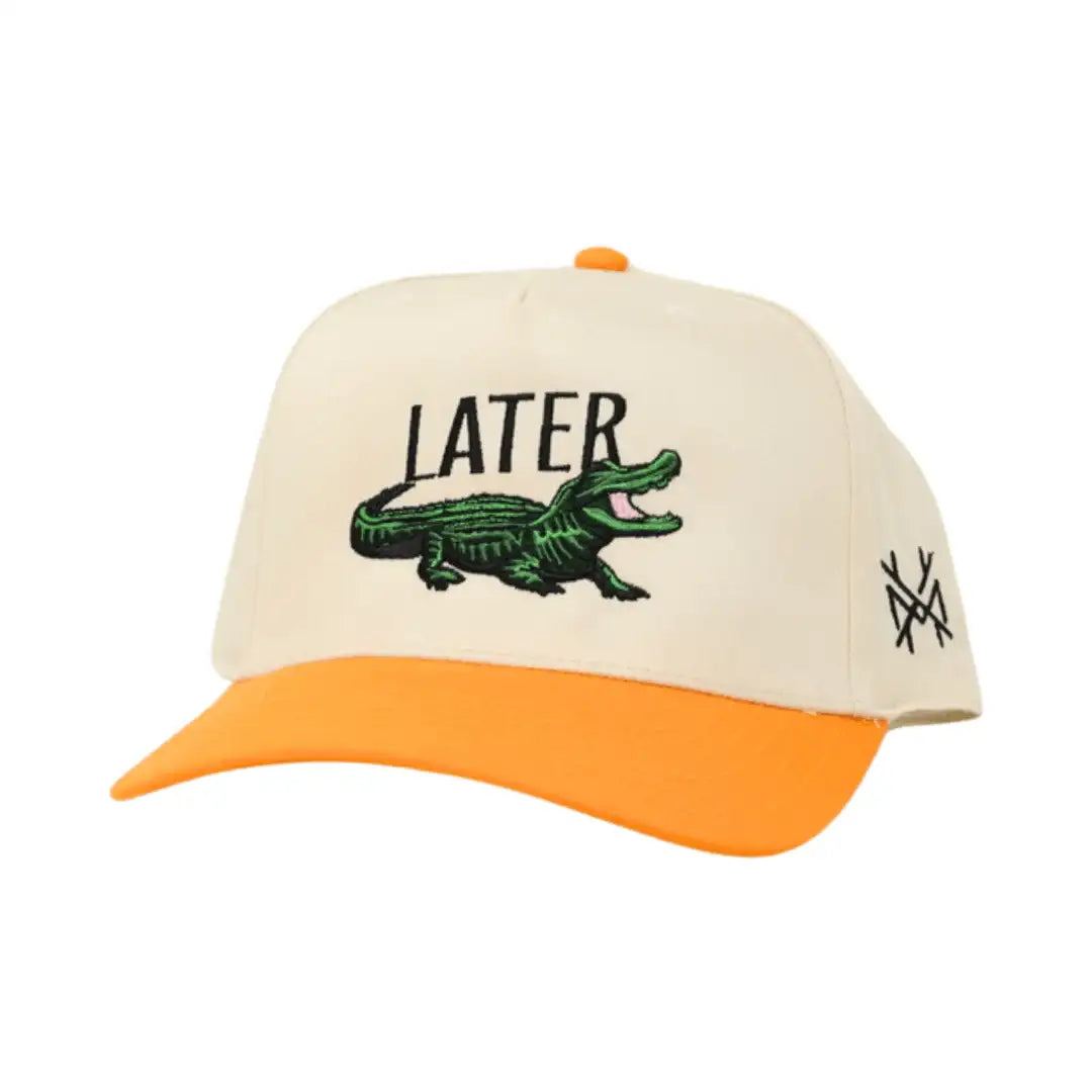 Later Gator Funny Embroidered Snapback Hat in Retro Orange/Natural – Ivy + Cloth