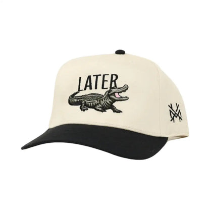 Later Gator Funny Embroidered Snapback Hat in Retro Black/Natural – Ivy + Cloth