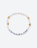 Elevated Faith Christian Jewelry Bracelet with pastel beads and letters spelling 'LOVED BY GOD'