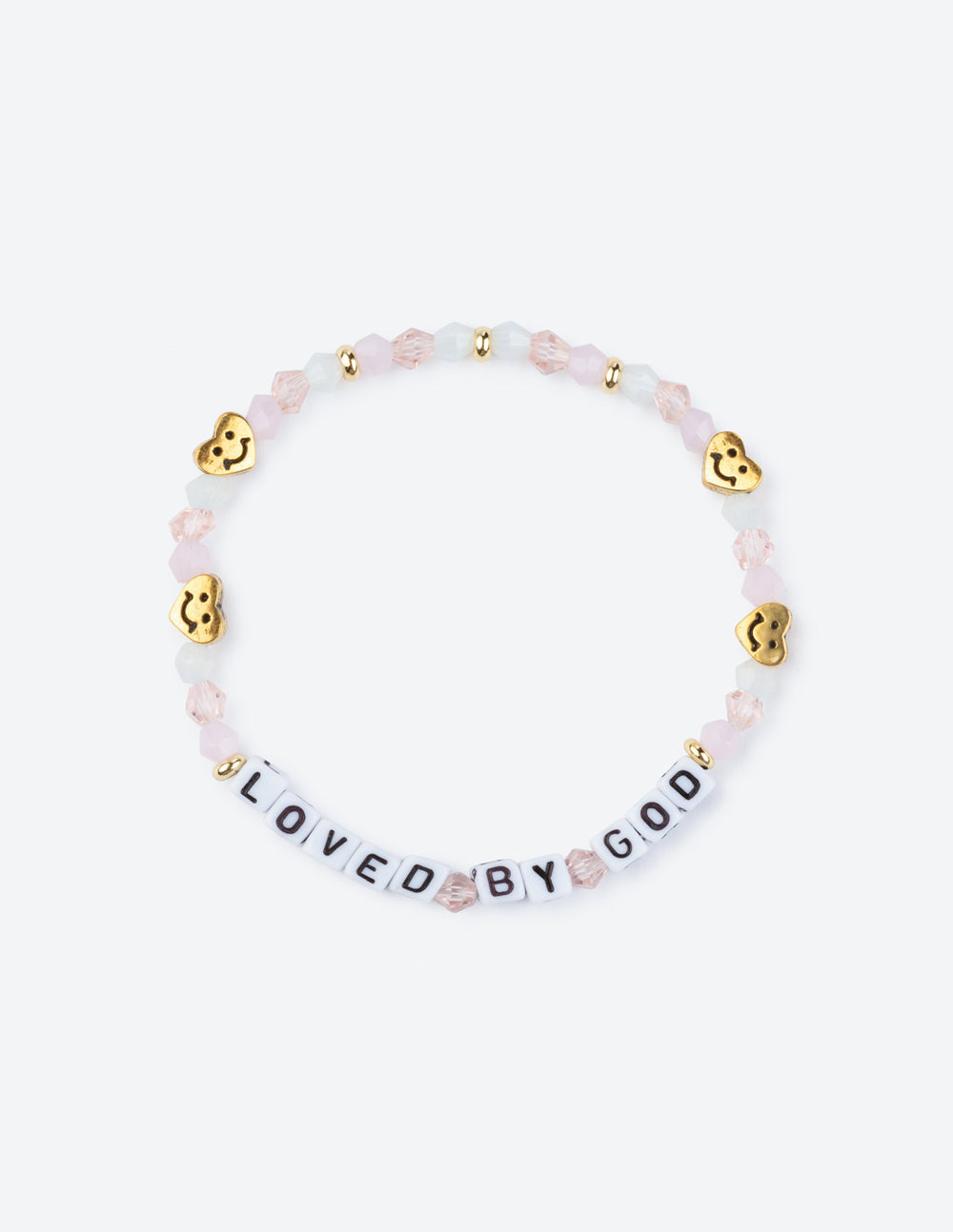 Elevated Faith Christian Jewelry Bracelet with pastel beads and letters spelling 'LOVED BY GOD'