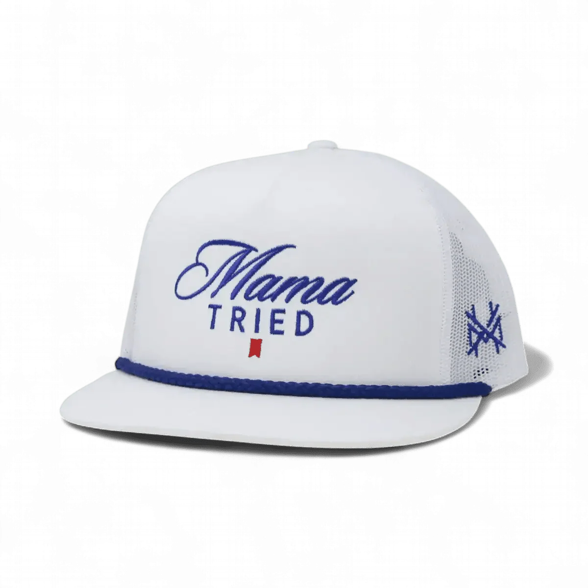 Mama Tried Ultra Funny Embroidered Hat in Flat Bill White with Blue Rope – Ivy + Cloth