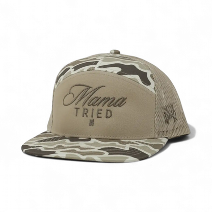 Mama Tried Ultra Funny Embroidered Hat in 7 Panel Field Camo/Natural/Field Camo – Ivy + Cloth