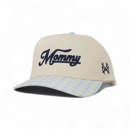 Mommy Funny Embroidered Snapback Hat in Retro Blue Gingham/Natural – Ivy + Cloth