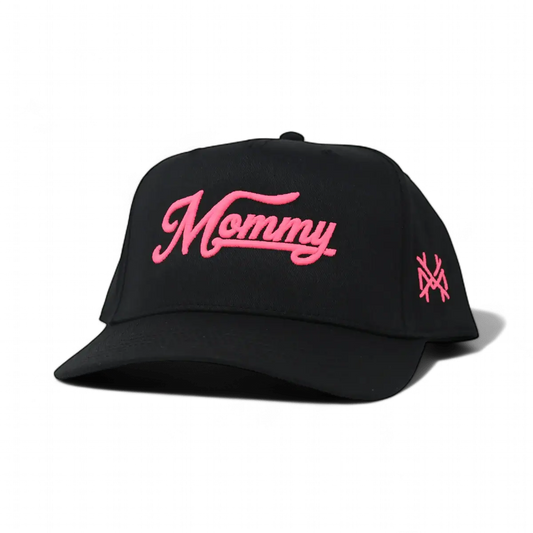 Mommy Funny Embroidered Snapback Hat in Retro Black with Pink Thread – Ivy + Cloth