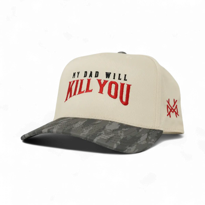 My Dad Will Kill You Funny Embroidered Snapback Hat in Retro Timber/Natural – Ivy + Cloth
