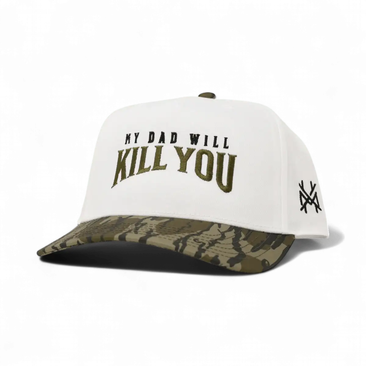 My Dad Will Kill You Funny Embroidered Snapback Hat in Retro Bottomland/White – Ivy + Cloth