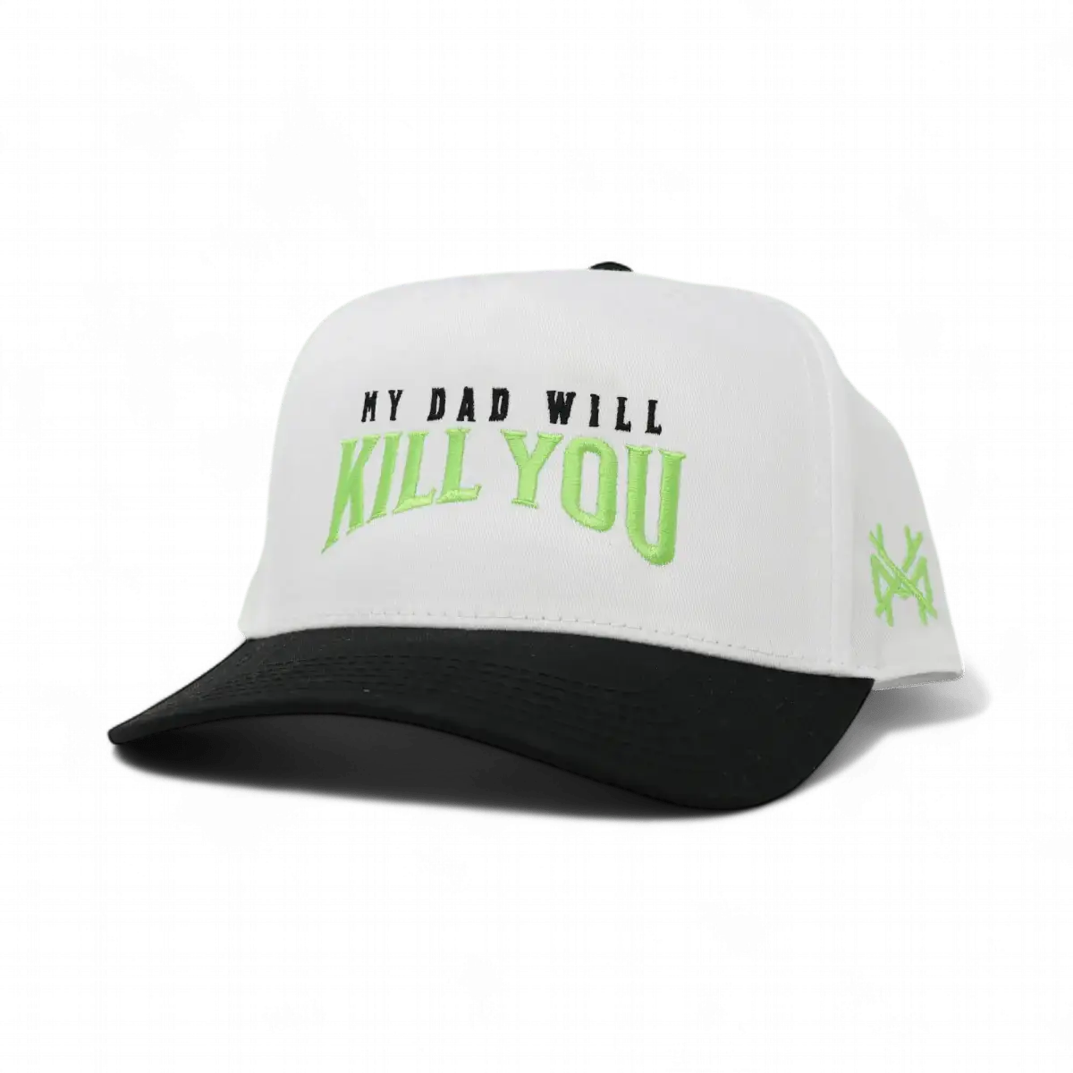 My Dad Will Kill You Funny Embroidered Snapback Hat in Retro Black/White – Ivy + Cloth