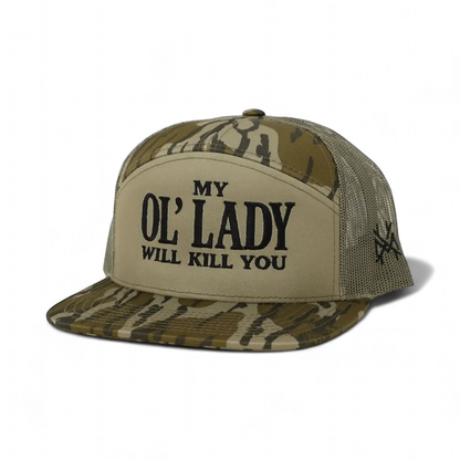 My Ol Lady Will Kill You Funny Embroidered Snapback Hat in 7 Panel Bottomland/Loden – Ivy + Cloth