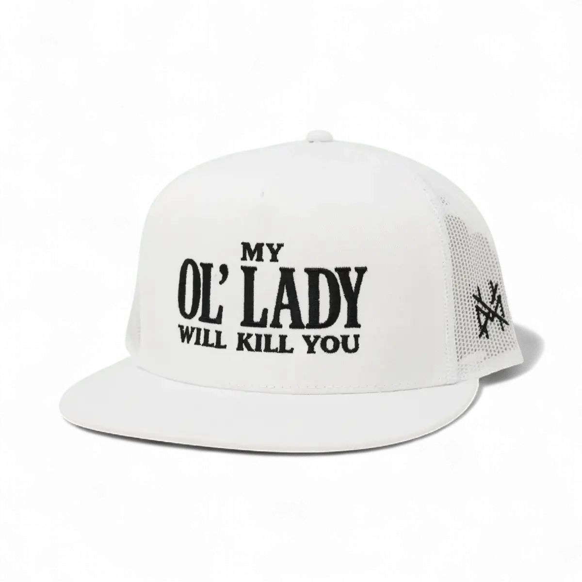 My Ol Lady Will Kill You Funny Embroidered Snapback Hat in Flat Bill White – Ivy + Cloth