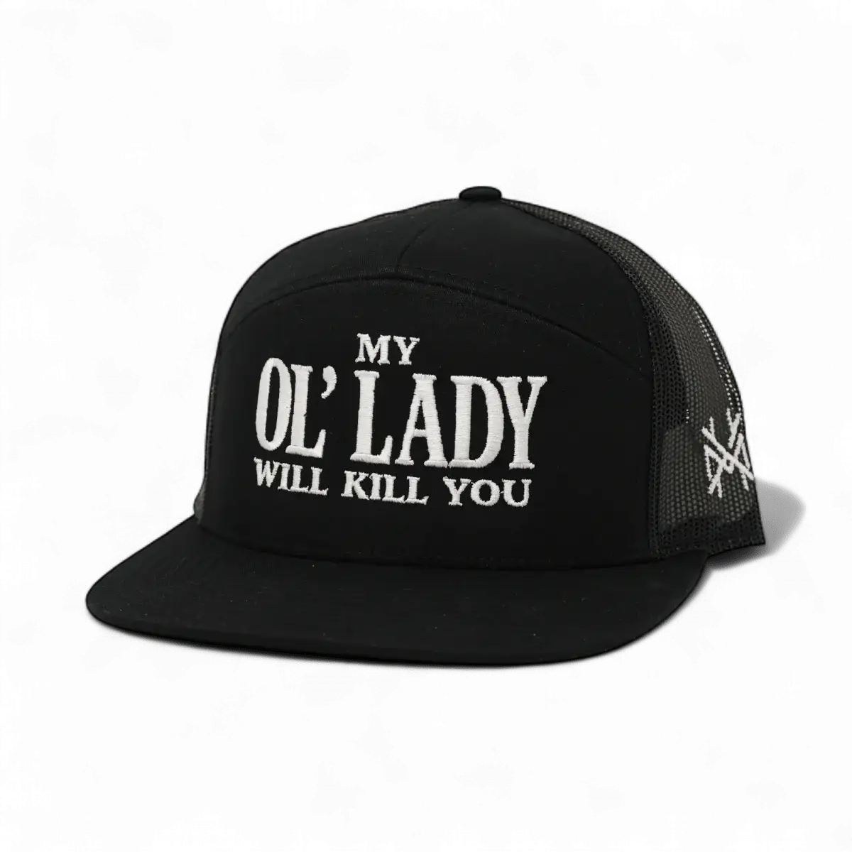 My Ol Lady Will Kill You Funny Embroidered Snapback Hat in 7 Panel Black – Ivy + Cloth