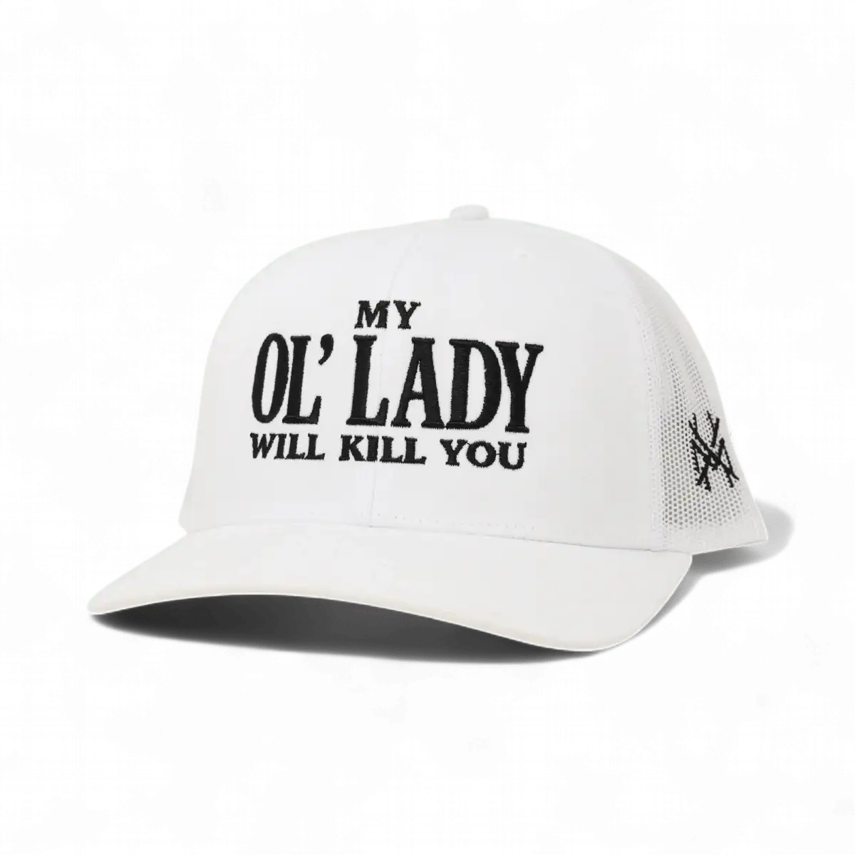 My Ol Lady Will Kill You Funny Embroidered Snapback Hat in Trucker White – Ivy + Cloth