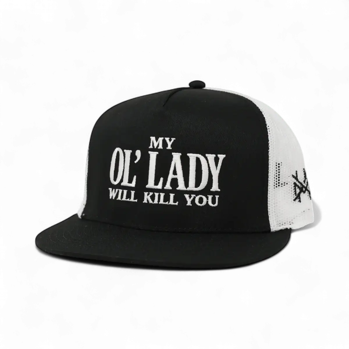 My Ol Lady Will Kill You Funny Embroidered Snapback Hat in Flat Bill Black/White – Ivy + Cloth