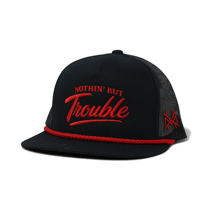 Nothing But Trouble Funny Embroidered Snapback Hat in Flat Bill Black with Red Rope – Ivy + Cloth